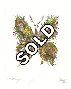 etching of a fantasy butterfly with autumn characteristics