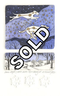 two plated etching depicting Canis Major & Canis Minor during winter