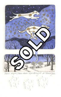 two plated etching depicting Canis Major & Canis Minor during winter
