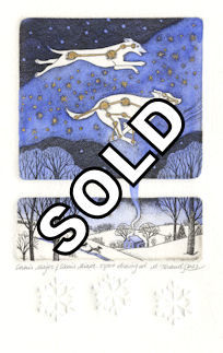 two plated etching depicting Canis Major & Canis Minor during winter