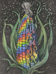 a multi-color corn cobb that has become partially urbanized