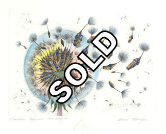 etching of an urbanized dandelion