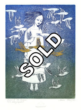 girl in dream state with birds