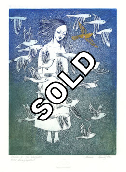 girl in dream state with birds