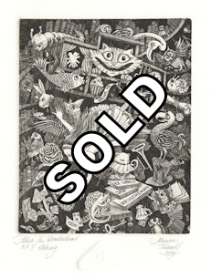 alice falling through an anthology of her memories of wonderland