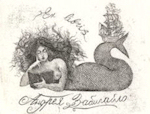 original etchings of a mermaid reading a book