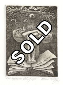 an ex libris for an alma mater depicting the balance between the heart and the mind