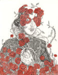 shakespeare covered with roses while  clutching his heart