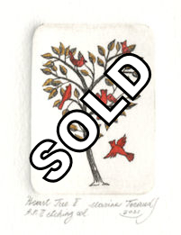 miniture etching of a tree in shape of a heart