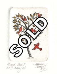 miniture etching of a tree in shape of a heart