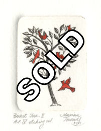 miniture etching of a tree in shape of a heart