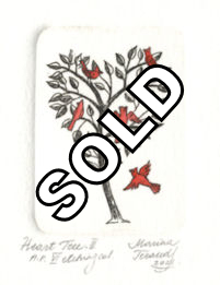 miniture etching of a tree in shape of a heart