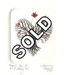 miniture etching of a tree in shape of a heart