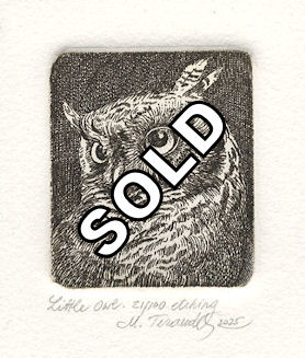 an etching of a small owl