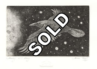 etching of thought, the raven called munin in norse mythology