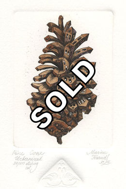 etching of an urbanized pinecone