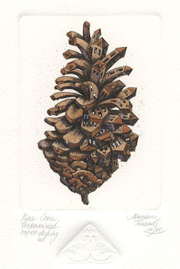 etching of an urbanized pinecone