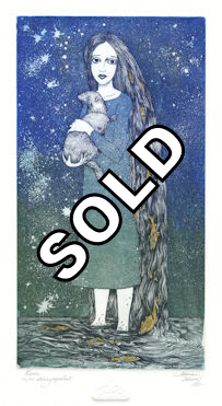 girl standing in river and holding an otter