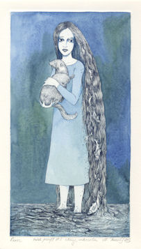 girl standing in river and holding an otter