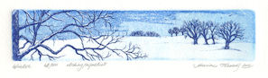 etching of a horizontal winter scene