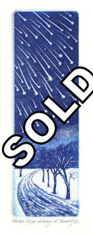 etching of a winter scene along a country road