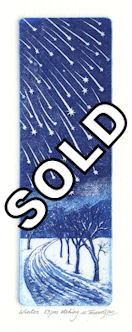 etching of a winter scene along a country road