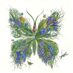 a fantasy etching of a butterfly with spring characteristics